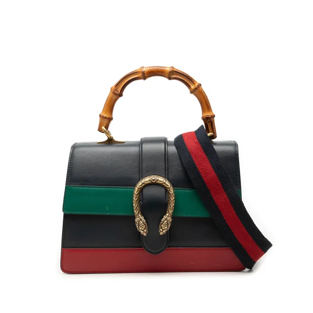 Blue Gucci Medium Leather Bamboo Dionysus Web Satchel in Blue Leather from Designer Revival
