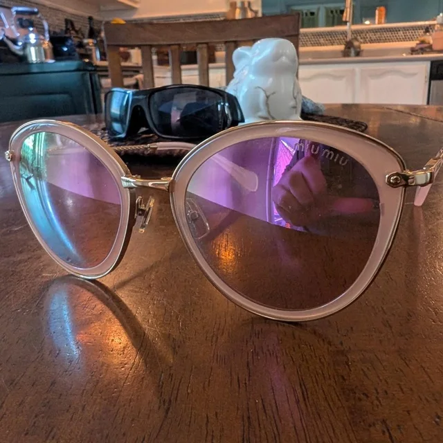 Miu Miu Women's Sunglasses - Pink/Gold in pink|gold from Depop, photo 1 of 1