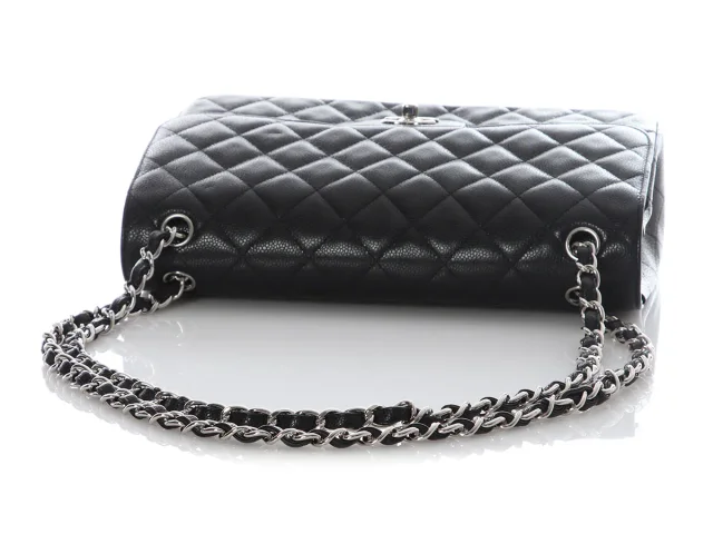 Chanel Jumbo Black Quilted Caviar Classic Double Flap in Black Caviar leather from Ann's Fabulous Finds, photo 8 of 10