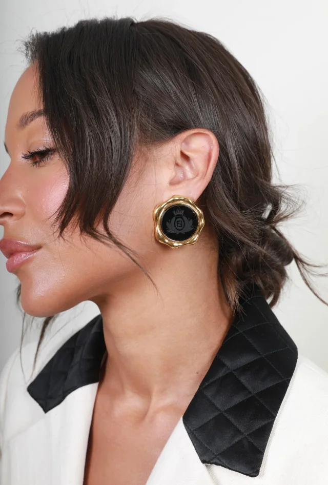 Fendi Gold and Black Vintage Circle Clip-On Earrings with Logo in Black Resin from Sellier, photo 5 of 5