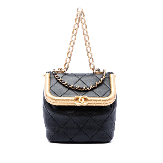 Black Chanel Micro Quilted Lambskin My Crush Bag Satchel in Black Lambskin from Designer Revival