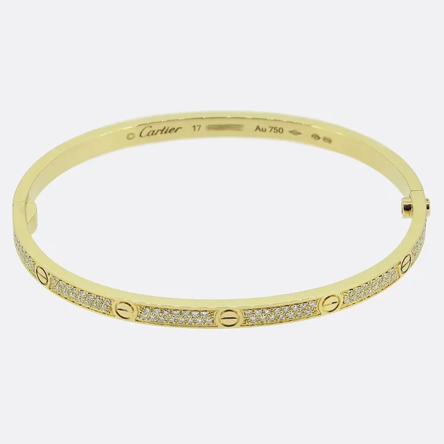 Cartier Small Model Paved Love Bangle Size 17 from The Vintage Jeweller
