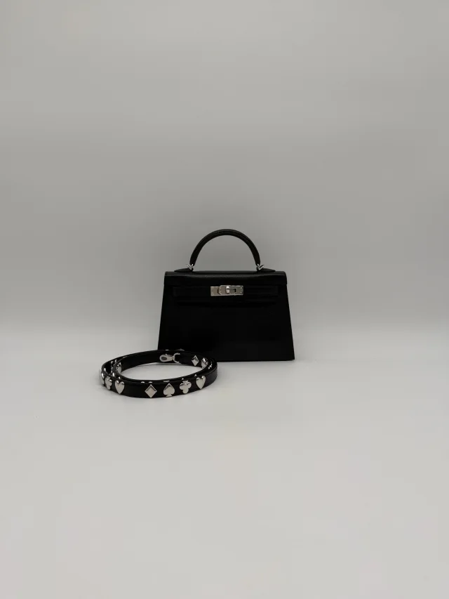 Hermès Mini Kelly Clou de coeur Black Chevre Palladium Hardware in Black Goatskin from Luxury Promise, photo 2 of 11