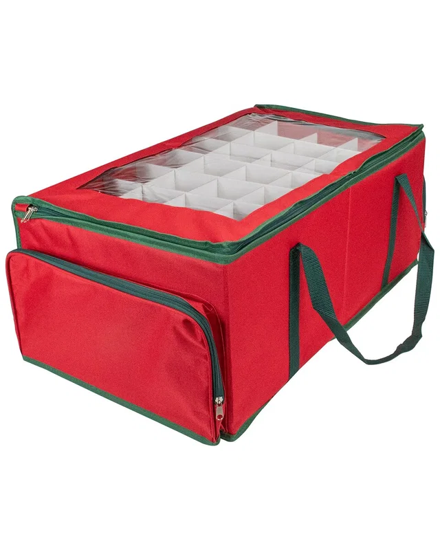 Northlight 24in Red And Green Christmas Ornament Storage Bag With Removable Dividers, image 1 of 1 from Rue La La