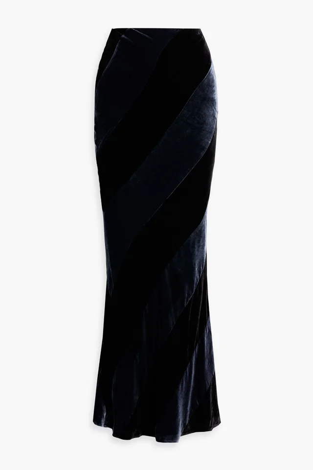 Retrofête Venus Striped Velvet Maxi Skirt in Black from THE OUTNET, photo 1 of 1