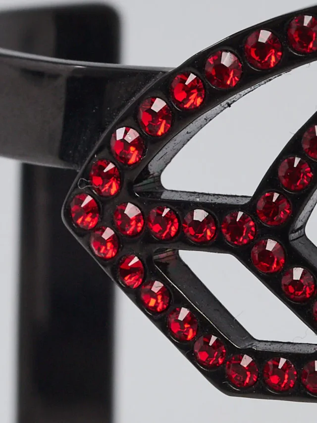 Chanel Red Crystal Black Metal CC Cuff Bracelet in Black from Yoogis, photo 4 of 8