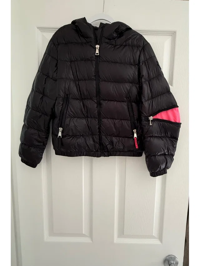 Moncler Girls Black Lightweight Down Puffer Jacket Hooded Pink Zip Size 10y in black from Poshmark