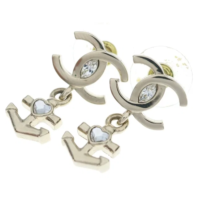 Chanel CC Logo Anchor Heart Earrings Silver in Silver from The Reluxe