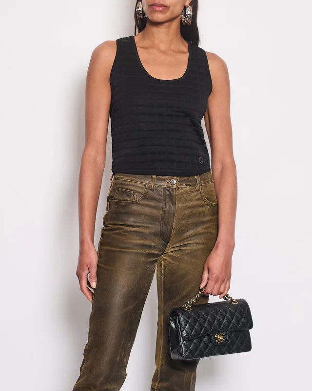 Chanel Black Quilted Cotton Sleeveless Top FR 36 (UK 8) in Black from Sellier
