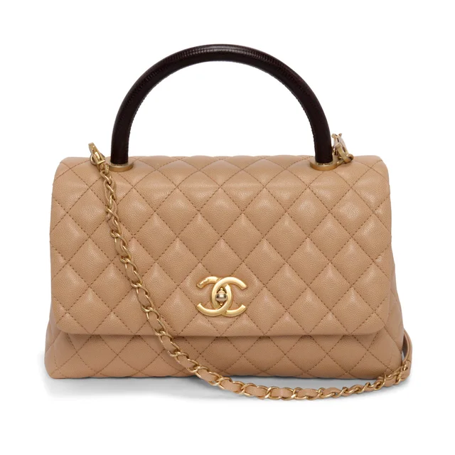 Chanel Caviar & Lizard Medium Coco Handle Bag in Beige & Burgundy Caviar leather from Blue Spinach
