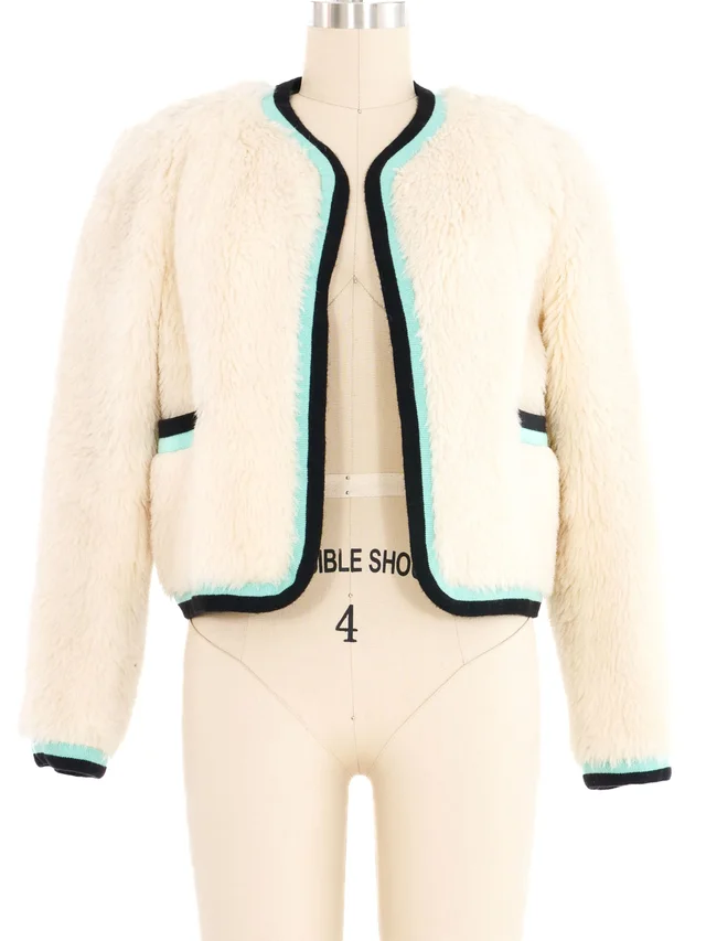 1994 Chanel Faux Fur Collarless Jacket in Silk from Arcade Vintage, photo 2 of 2