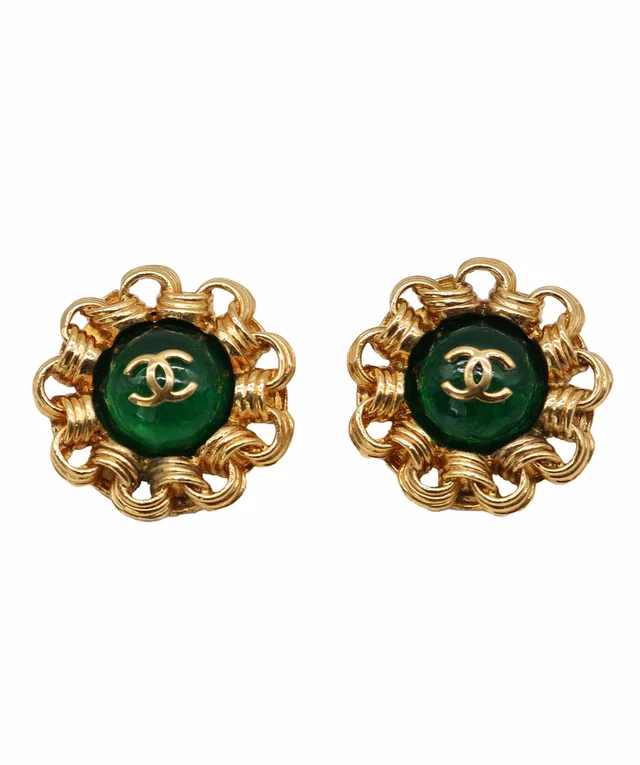 Chanel Earrings Clip On Green Gripoix in Green Leather from Luxury Promise