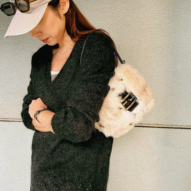 Fendi Furmanma Bucket White/Beige/Black in Black Leather from VINTAGE QOO TOKYO