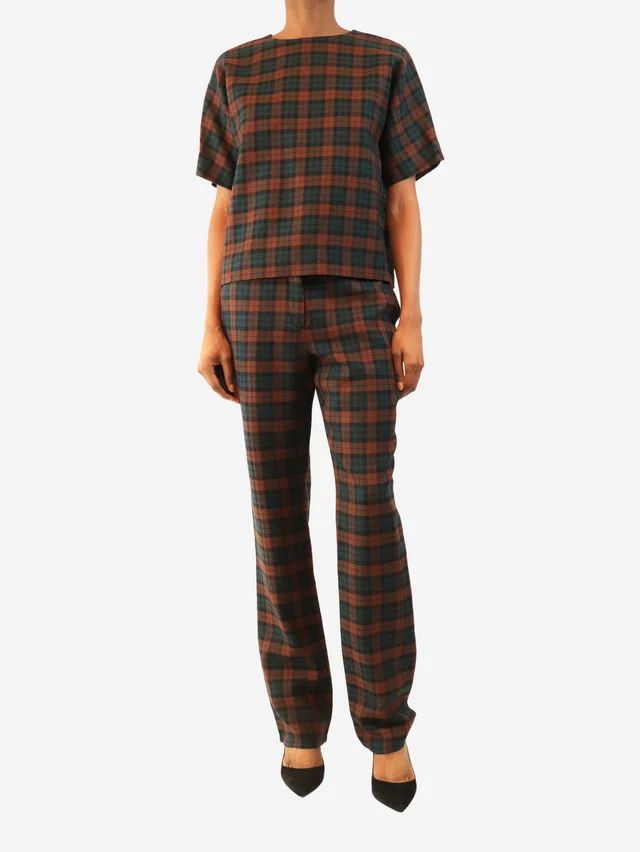 Mulberry Brown and green plaid wool top and trouser set - size UK 8 in Brown Wool from Sign of the Times