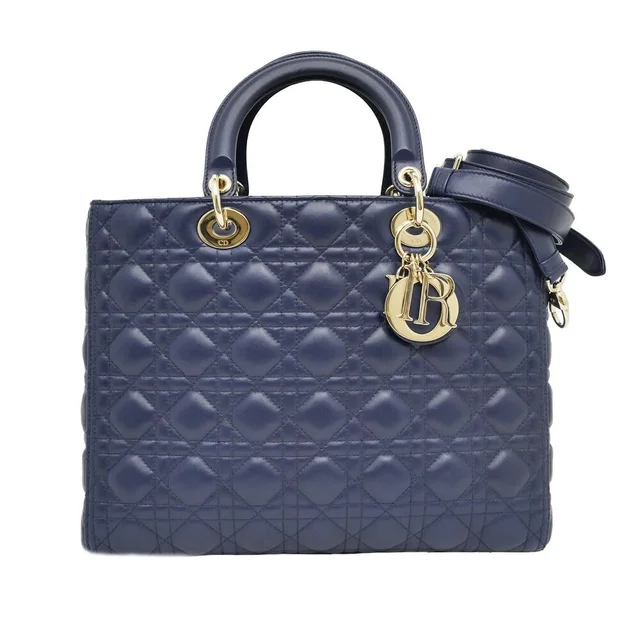 Lady Dior Large Cannage Navy Gold Tote Bag in Navy from The Reluxe