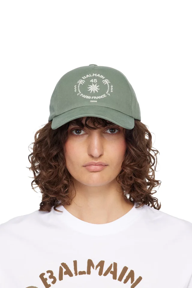 Green 'Balmain Paris' Cap, image 1 of 1 from SSENSE
