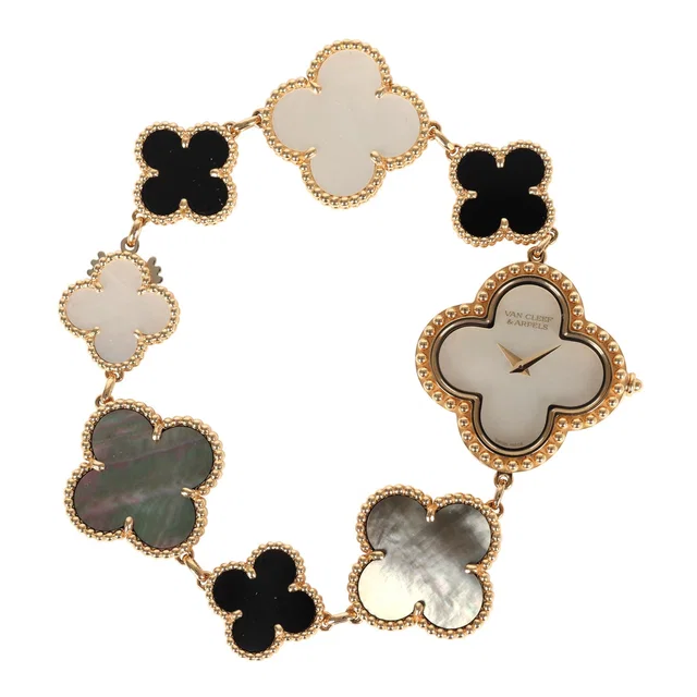 Van Cleef & Arpels Small Alhambra Watch Mother of Pearl & Onyx in Gold 18k Gold from Madison Avenue Couture