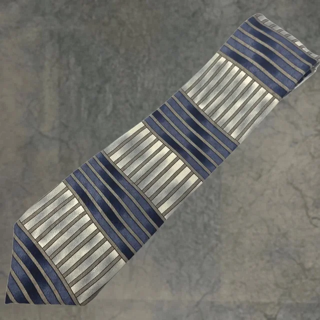 Ziggurat By Mulberry Neckwear Tie Mens Blue Silver Striped Silk Luxury Usa Made in blue Silk from Grailed