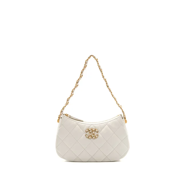 Chanel 23k Hobo Bag Calfskin White GHW (microchip) in White Calfskin from EMIER