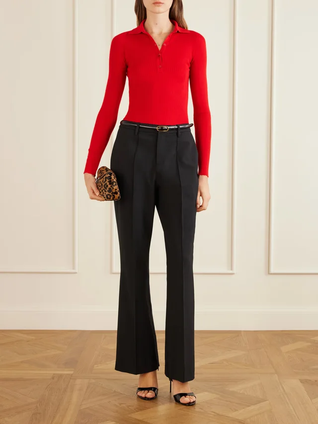 SASUPHI Ribbed-knit cashmere and silk-blend polo shirt in Red, photo 2 of 2 from NET-A-PORTER (Canada)