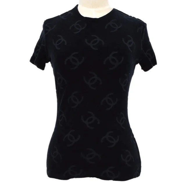 Chanel 1996 Spring Black Velvet Short Sleeve Top #42 in Black Velvet from AMORE Vintage Tokyo