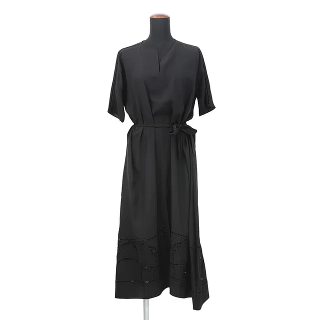 Hermès Embroidery Long Dress Size 34 Black Silk100% in Black from GALLERY RARE