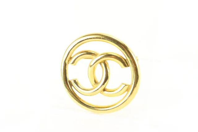 Chanel 93P 24k Gold Plate CC Logo Circle Brooch Pin in Gold from Bagriculture