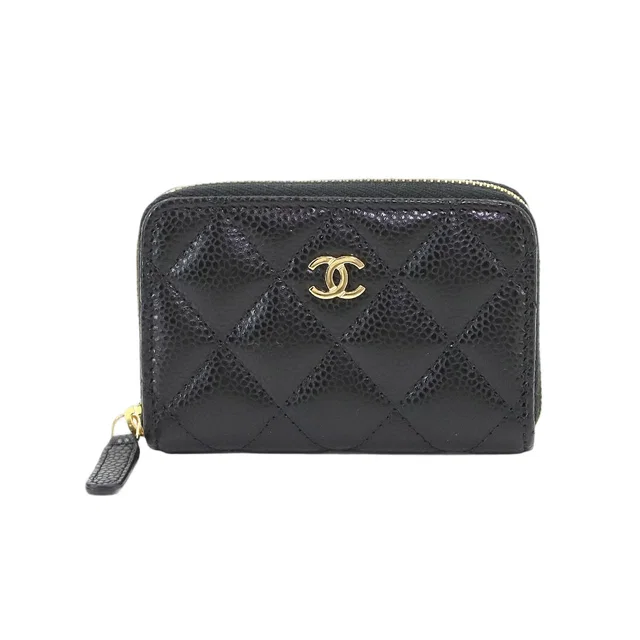 Chanel Quilted Classic Zip Coin Purse Caviar Leather Black in Black Caviar leather from The Reluxe