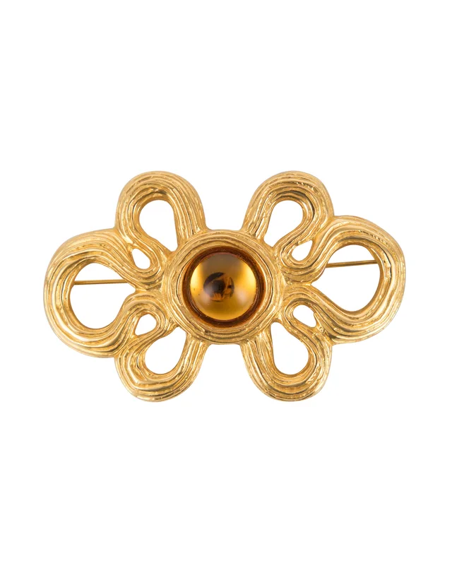 Givenchy Vintage Amber Glass and Golden Swirly Statement Brooch from Amarcord Vintage Fashion