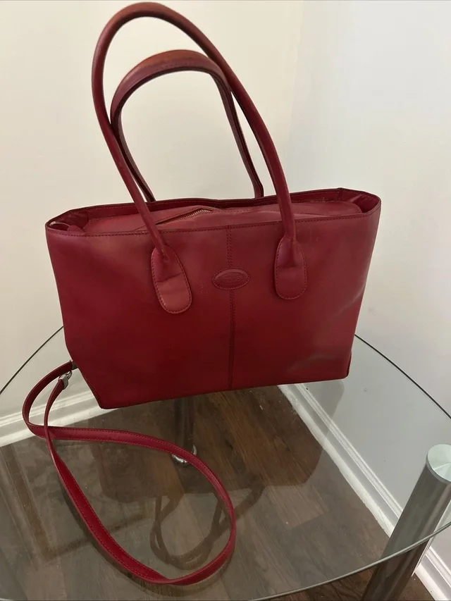 Tod's Pebbled Leather Tote Bag Double Handle Top Zip in red Leather from Poshmark, photo 1 of 1