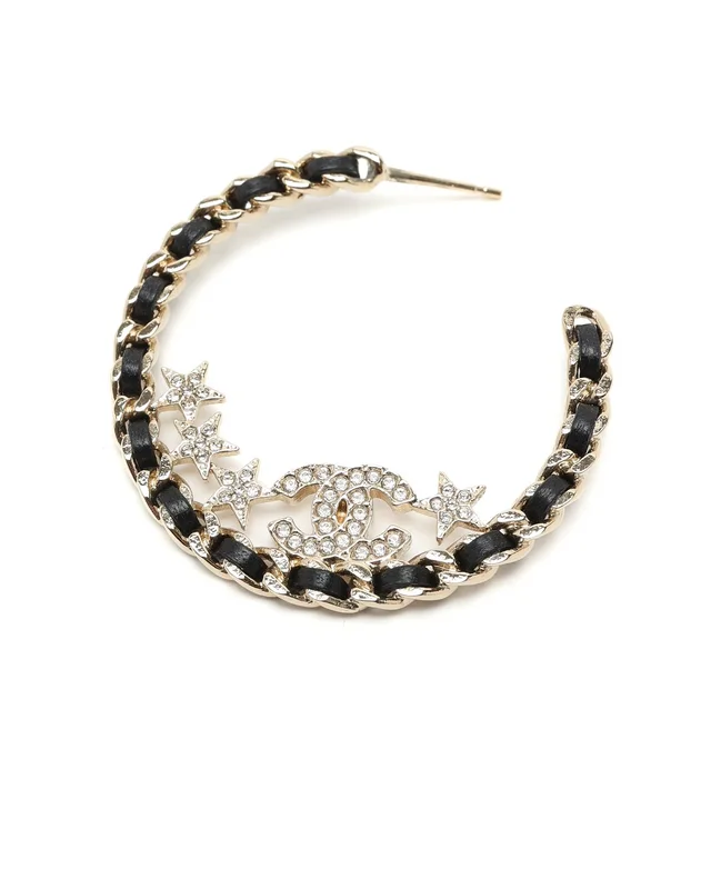 Chanel Coco Mark Rhinestone Hoop Earrings in Leather from A Retro Tale, photo 4 of 4