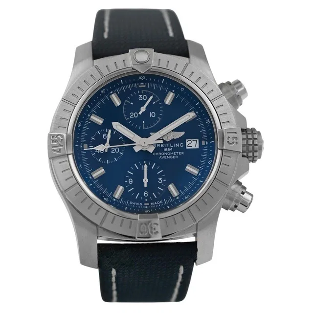 Breitling Avenger Chronograph Automatic Chronometer Blue Dial Mens Watch A13385 in silver|blue|gray from Jomashop.com