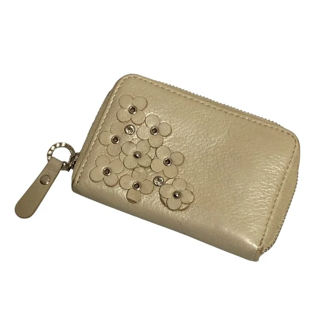Anteprima Leather Flower Motif Round Zip Coin Case in Leather from LuxUness