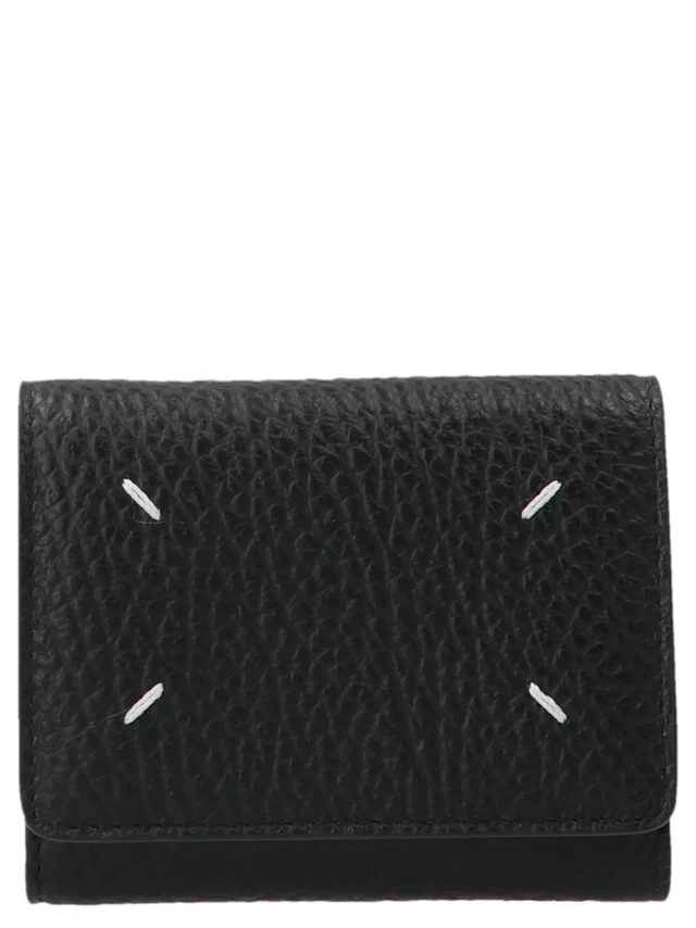 Maison Margiela Hammered Leather With Stitching Wallet — Black in Black Leather from HEWI