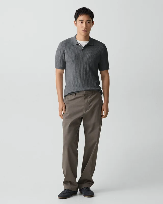 Theory Soris Cable-Knit Polo Shirt in Light Bilen in MEDIUM GREY 62% Viscose, 38% Polyester; Exclusive Of Elastic, photo 5 of 12 from Theory