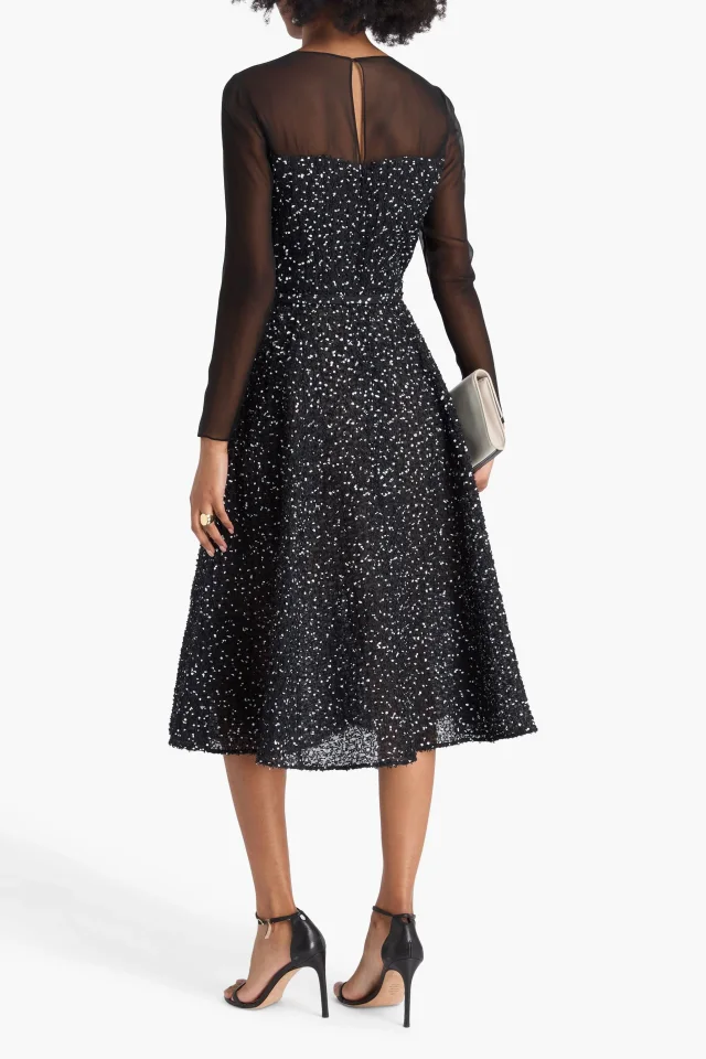 Oscar de la Renta Belted Fil Coupé Chiffon Midi Dress in Black, photo 3 of 4 from THE OUTNET