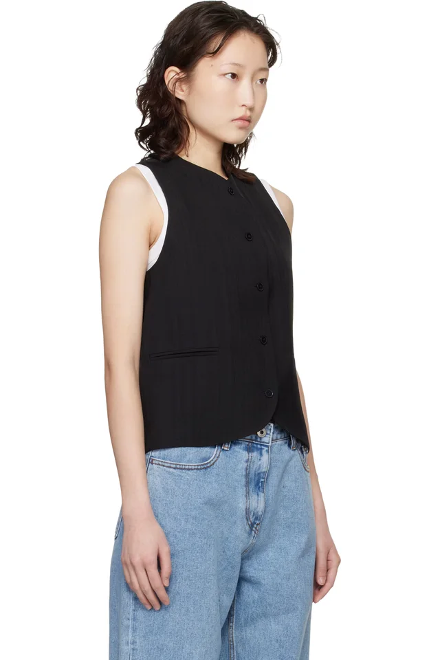 Loulou de Saison Black Paco Tailored Waistcoat, photo 2 of 4 from SSENSE