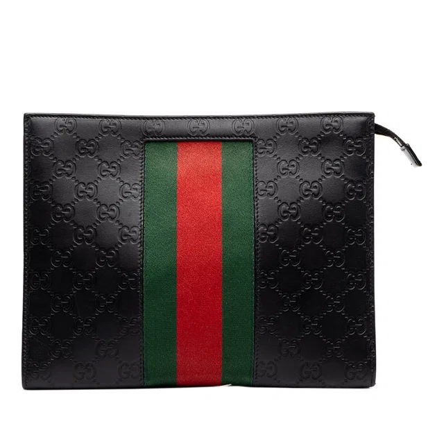 Black Gucci Guccissima Web Clutch in Black Leather from Designer Revival