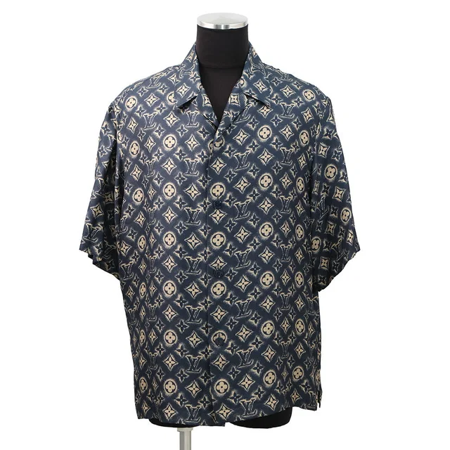 Louis Vuitton Open collar shirt Size L NavyHPS34W Silk100% from GALLERY RARE