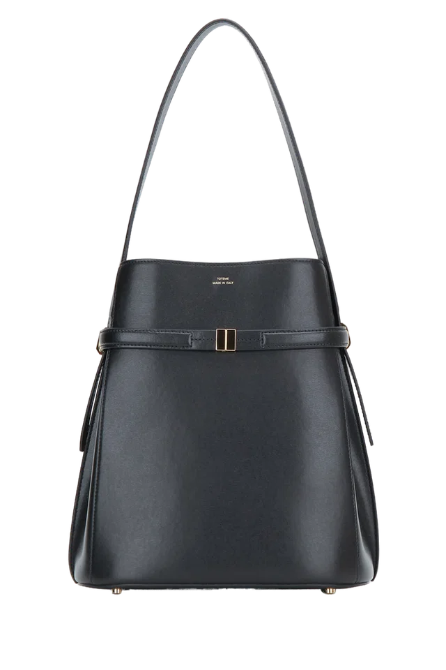 TOTEME Leather Bucket Bag — Black Cow in Black Leather from HEWI
