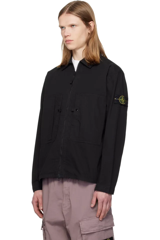 Stone Island Black 1200005 Mercerized Organic Cotton Ripstop Overshirt, photo 4 of 5 from SSENSE