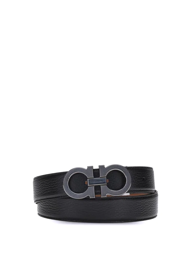 Ferragamo Gancini Belt — Black Calf Leather in Black Calfskin from HEWI