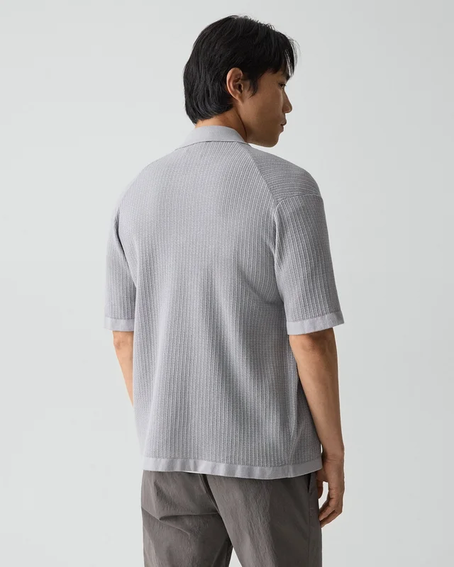 Theory Mesh Button-Up Shirt in Cotton in NEW DARK VAPOR 100% Cotton; Exclusive Of Elastic, photo 3 of 12 from Theory