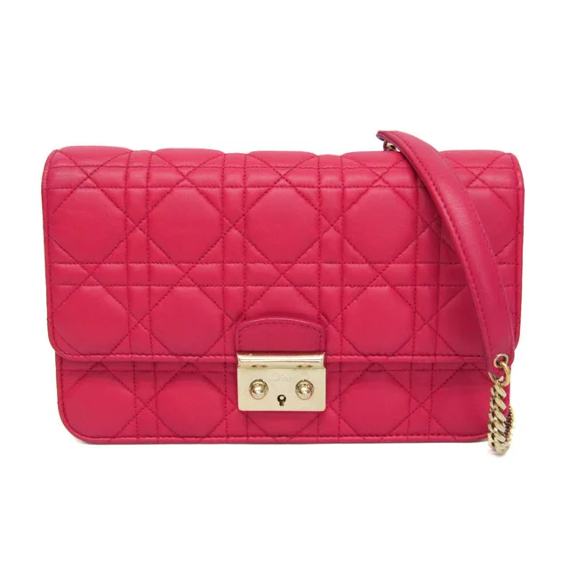 Cannage/Lady Dior Women's Lambskin Chain/Shoulder Wallet Pink in Pink Leather from Elady