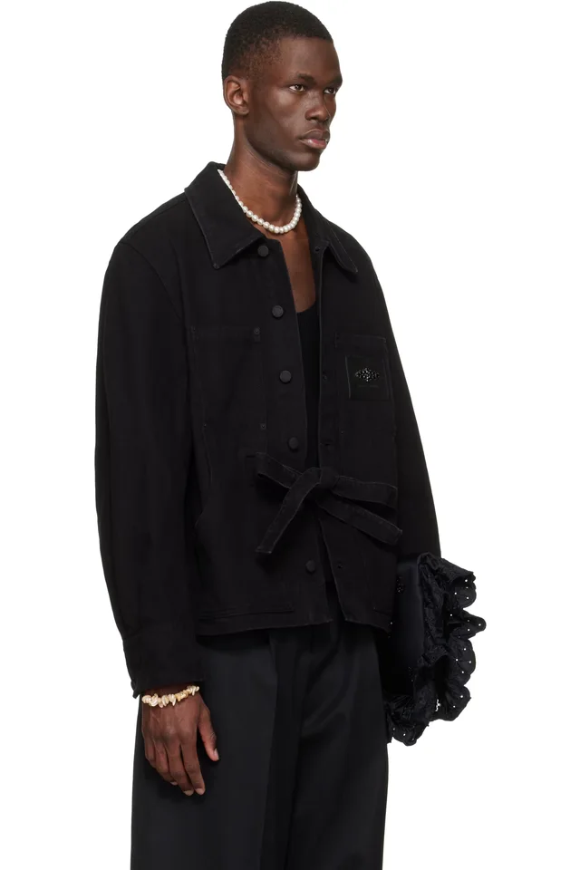 Simone Rocha Black Workwear Bow Denim Jacket, photo 2 of 4 from SSENSE