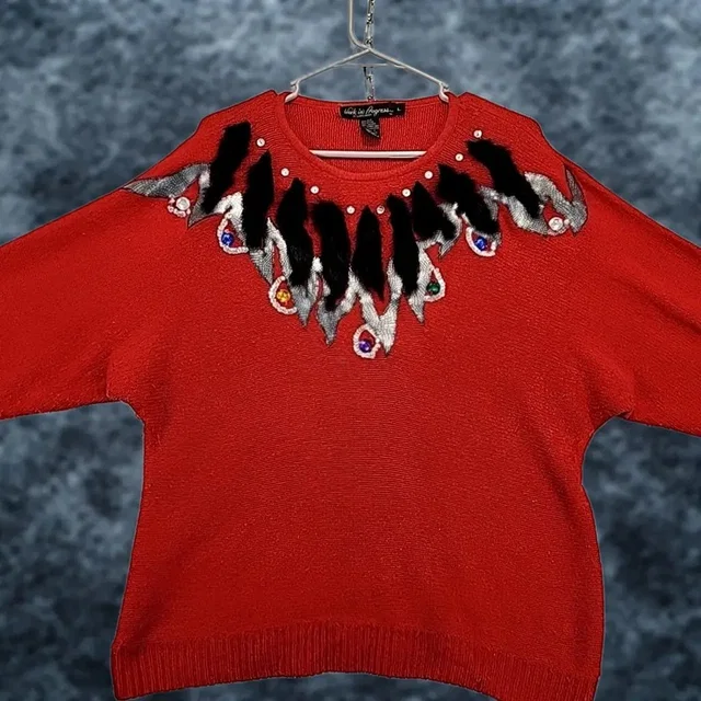 Etro Gladys Bagley Sweater Women's L Red Silk Angora Sequined Pullover 1980s Retro in red Silk from Grailed