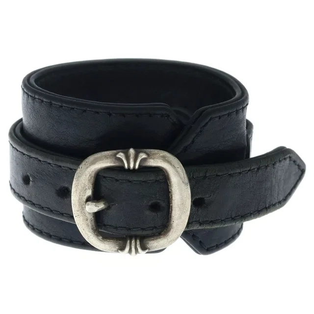 Chrome Hearts R& Tiny Buckle Gunslinger Leather Bracelet Choker Black Silver in Black Leather from The Reluxe