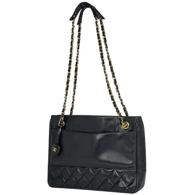 Chanel Tote Bag CC Logo Quilted Leather Black in Black Leather from The Reluxe