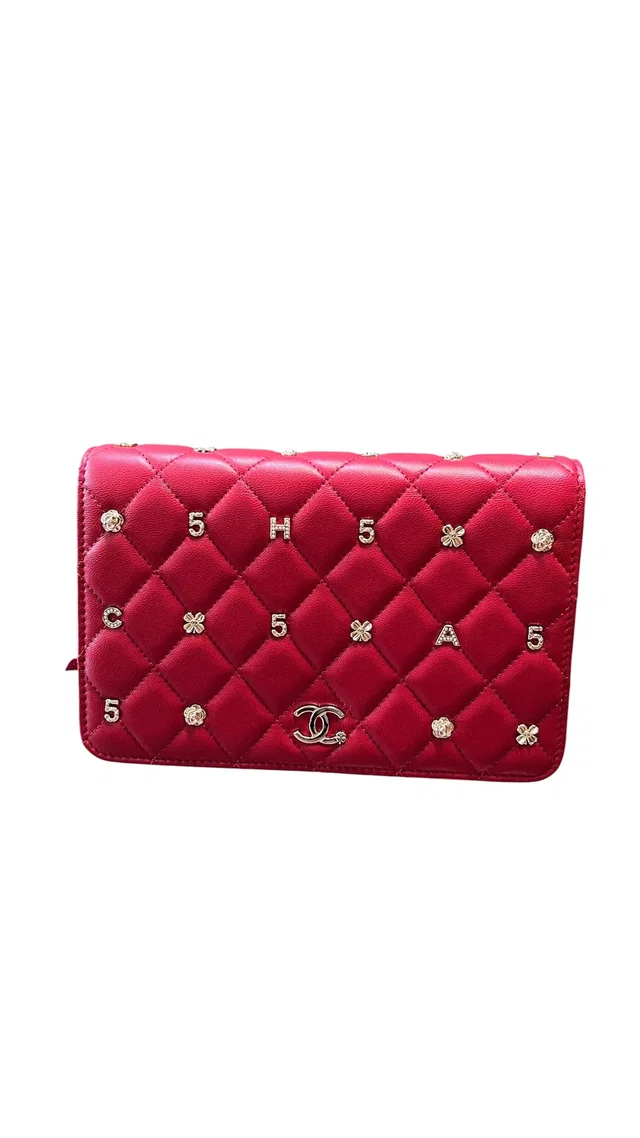 Chanel Charms Red Wallet On Chain Lambskin LGHW #30 in Red Lambskin from Luxury Promise