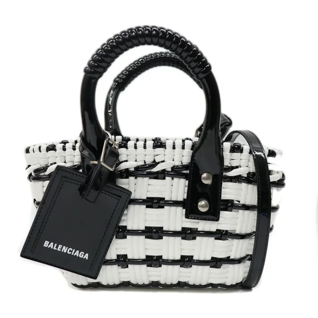 Balenciaga Bistro Xxs Basket Tote Bag White Black Woven Patent Leather in black|white Patent leather from Poshmark